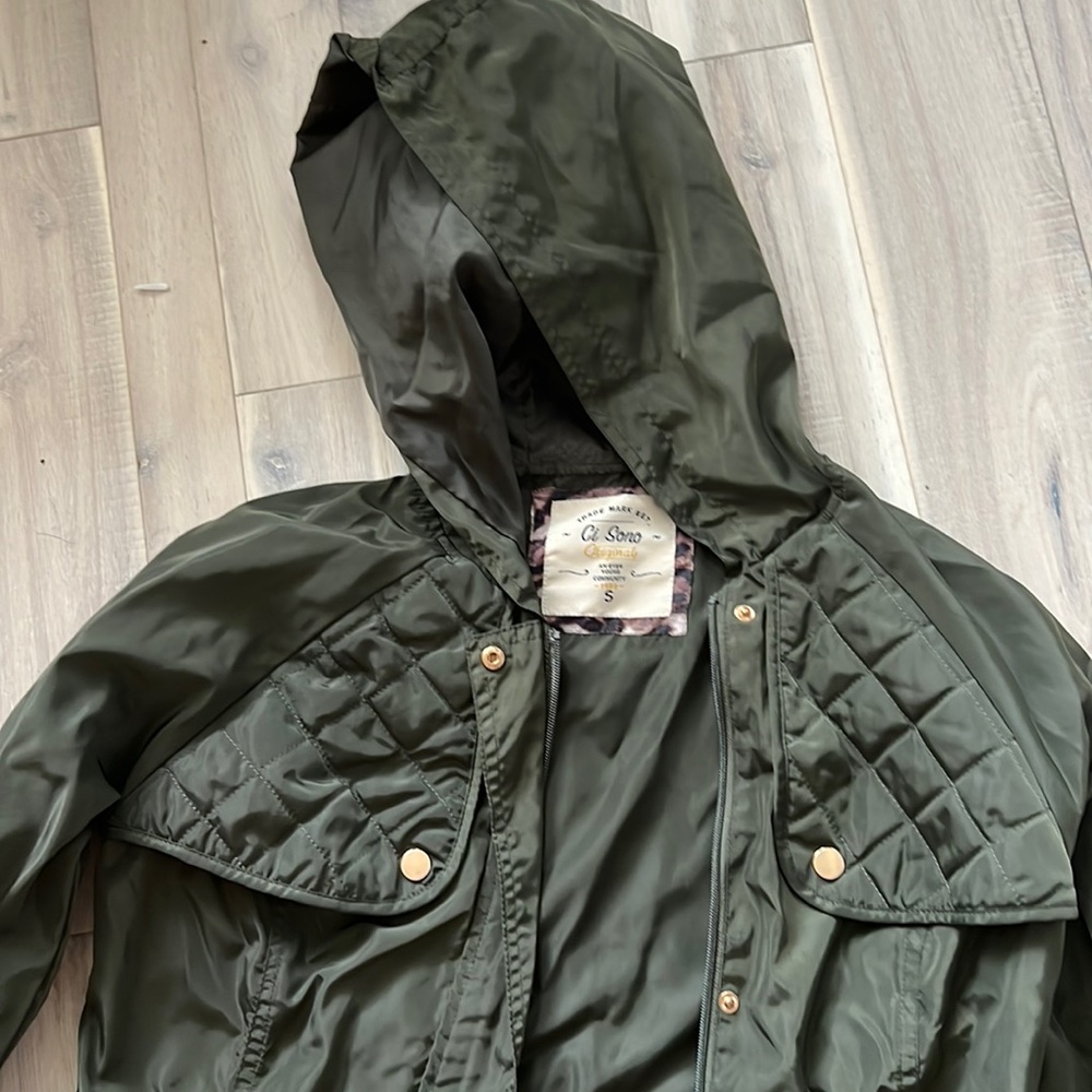 Army green trench coat/rain coat. Never worn